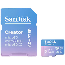 Anúncio: Cartão de Memória Micro SD SanDisk Creator 512GB V30 A2 U3 4K UHD - SDSQXAV-512G-GN6MS