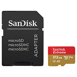 Anúncio: Cartão de Memória Micro SD Sandisk Extreme V30 A2 U3 512GB 4K UHD - SDSQXAV-512G-GN6MA