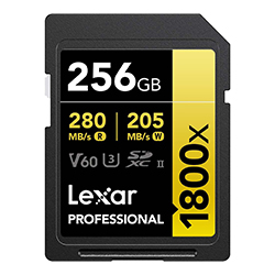 Anúncio: Cartão de Memória SD Lexar Professional Gold Series 1800X C10 U3 V60 4K Full HD 256GB - LSD1800256G