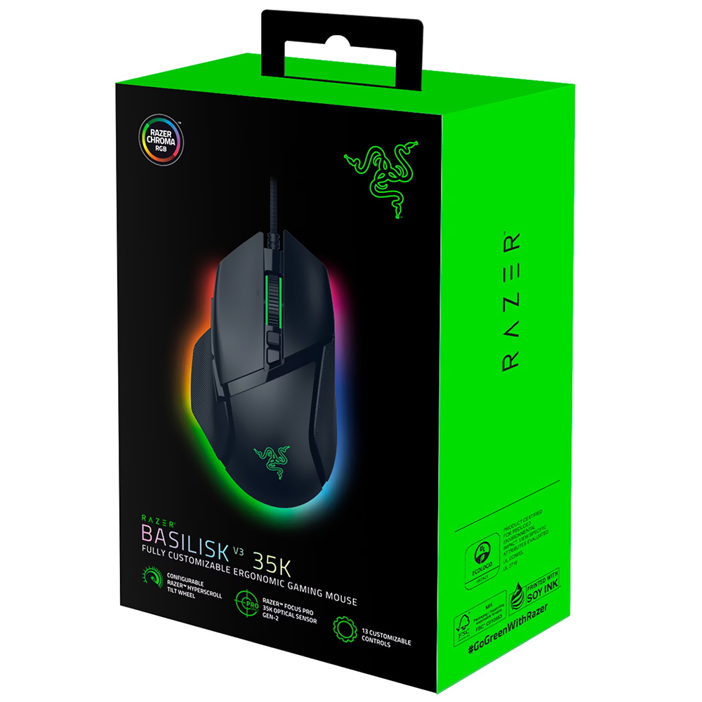 Mouse Gamer Razer Basilisk V3 Sem Fio 35.000 DPI RGB Preto