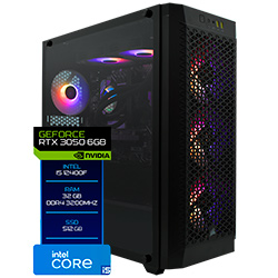 PC Montado Gamer Intel Core i5 12400F de 2.5GHz 32GB de RAM / 512GB SSD / GeForce RTX3050 6GB - Negro